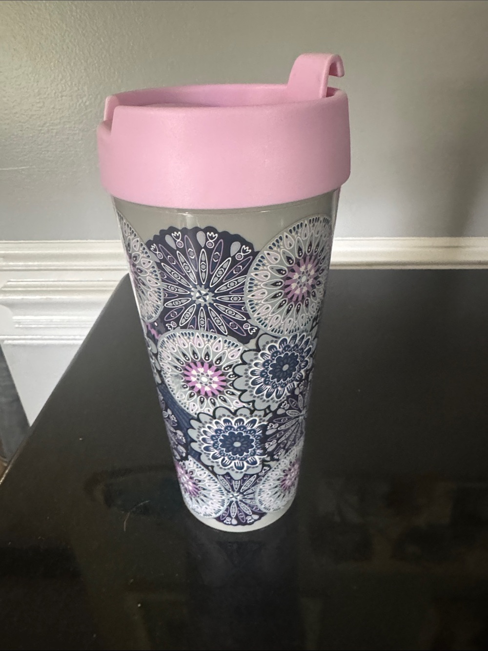 Vera Bradley Pink Lid Navy & White Floral Tumbler
